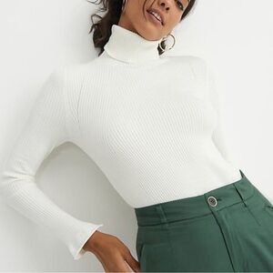 Anthropologie Maeve White Ribbed Turtleneck Sweater